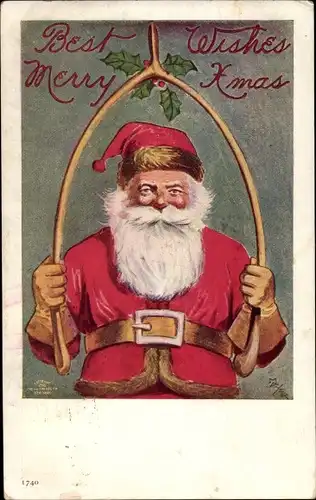 Ak Frohe Weihnachten, Weihnachtsmann, Santa Claus, Wishbone