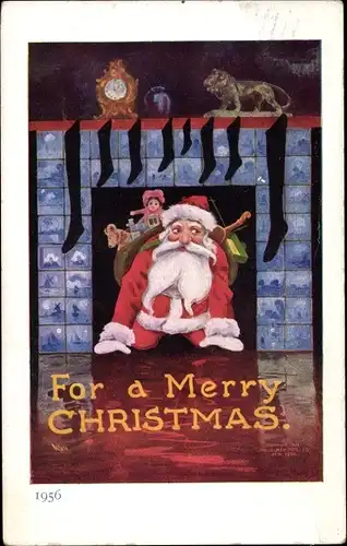 Ak Frohe Weihnachten, Weihnachtsmann im Kamin, Santa Claus