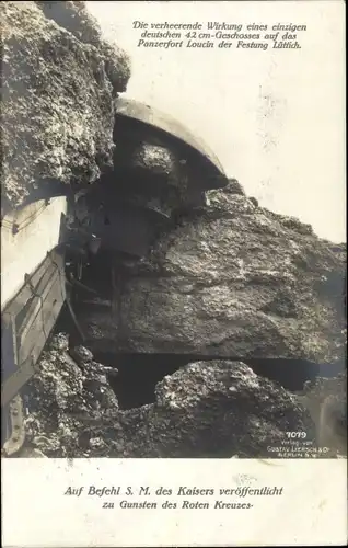 Ak Liège Lüttich Wallonien, Verheerende Wirkung eines 42cm Geschosses auf Panzerfort Loucin, I. WK