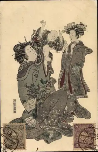 Künstler Ak Japaner in Volkstrachten, Kimono