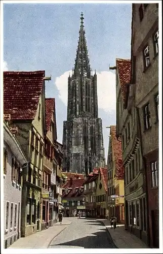 Ak Ulm an der Donau Baden Württemberg, Walfischgasse mit Münster