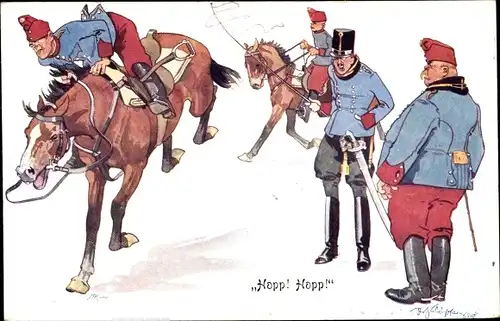 Künstler Ak Schönpflug, Fritz, Hopp Hopp, KuK Soldaten, Reiter