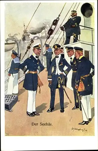 Künstler Ak Schönpflug, Fritz, Der Seebär, Seeleute an Deck eines Schiffes