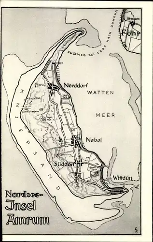 Landkarten Ak Insel Amrum, Nebel, Norddorf, Wittdün