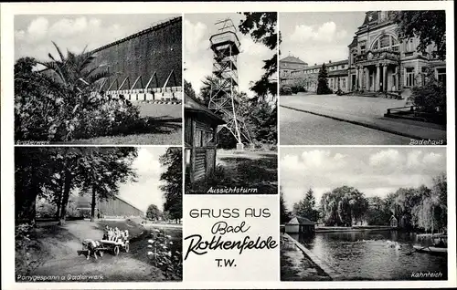 Ak Bad Rothenfelde am Teutoburger Wald, Gradierwerk, Kahnteich, Badehaus, Aussichtsturm