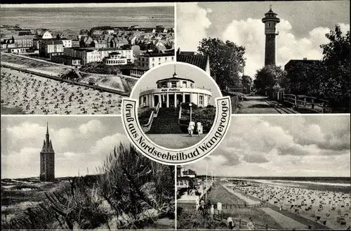 Ak Wangerooge in Friesland, Gruß aus dem Nordseeheilbad, Ansichten, Strand, Leuchtturm, Panorama