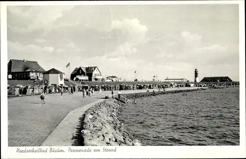 Ak Nordseebad Büsum, Promenade am Strand, Leuchtturm