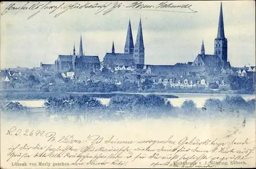 Ak Hansestadt Lübeck, Stadt von Marly gesehen