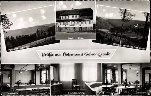 Ak Hohenwart im Schwarzwald, Gasthaus z. Rössle, Gastraum, Fremdenzimmer, Würmtal, Ruine Liebeneck