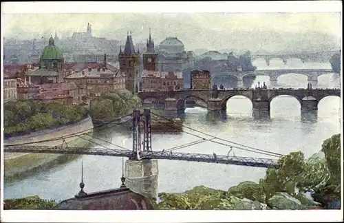 Ak Praha Prag, Moldaupartie, Brücken, Stadtansicht