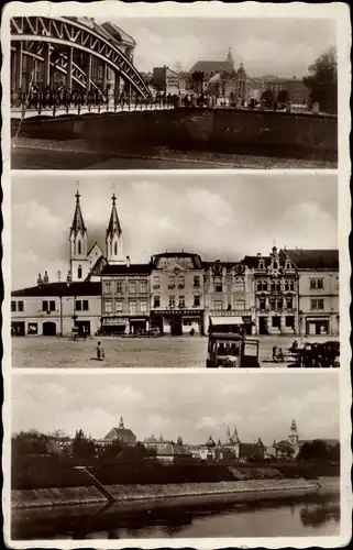 Ak Kroměříž Kremsier Region Zlin, Stadtansichten, Brücke, Fluss, Platz