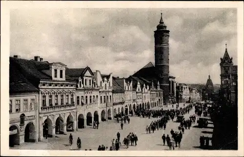 Ak Domažlice Taus Region Pilsen, Platz, Türme, Häuser