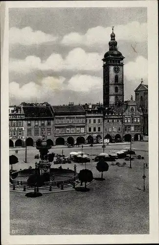 Ak České Budějovice Budweis Südböhmen, Marktplatz, Denkmal