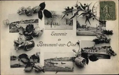 Ak Beaumont sur Oise Val d’Oise, Stadtansichten, Rosen, Souvenir