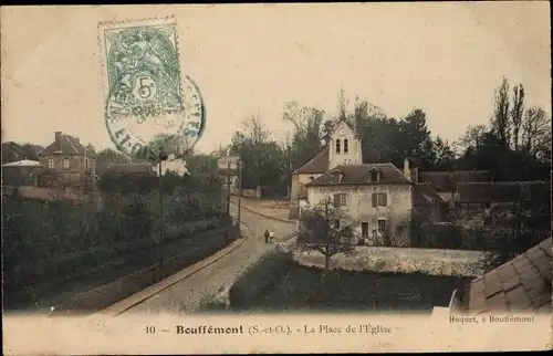 Ak Bouffémont Val d´Oise, La Place de l'Eglise