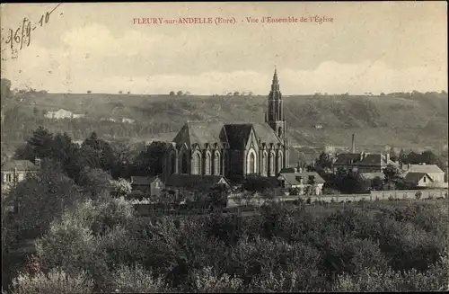 Ak Fleury sur Andelle Eure, Vue d'ensemble de l'Eglise