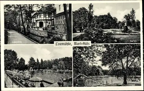 Ak Hüls Marl im Ruhrgebiet, Loemühle, Garten, Schwimmbad