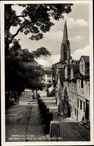 Ak Marburg an der Lahn, Steinweg, Elisabethkirche