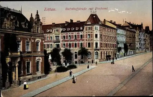 Ak Zittau in der Oberlausitz, Bahnhofstraße, Postamt