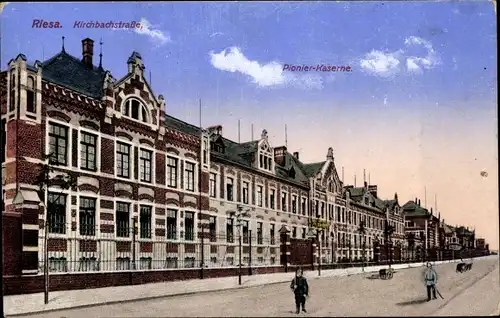 Ak Riesa an der Elbe Sachsen, Kirchbachstraße, Pionier Kaserne