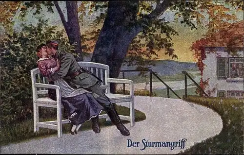 Ak Der Sturmangriff, Militärische Schlagworte, Soldat küsst eine Frau