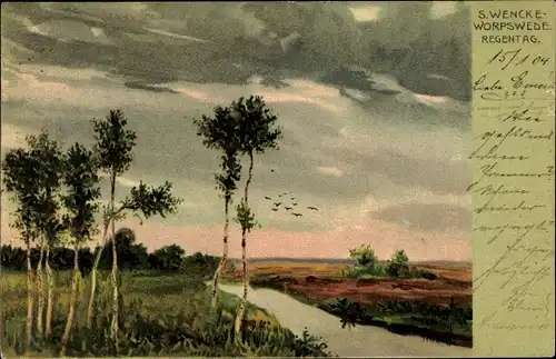Künstler Ak Wencke, Sophie, Worpswede, Regentag, Landschaft, Flusspartie