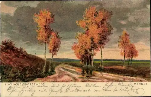 Künstler Ak Wencke, Sophie, Worpswede, Herbst, Landschaft