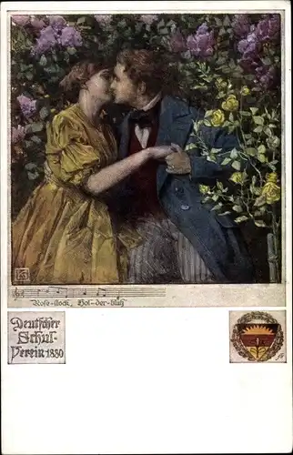 Lied Ak Rosestock Holderblüh, küssendes Liebespaar, Deutscher Schulverein Nr. 460