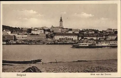 Ak Belgrad Beograd Serbien, Blick auf den Ort, Salondampfer