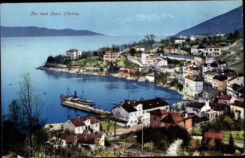 Ak Ičići Ika Kroatien, Blick auf den Ort mit Insel Cherso