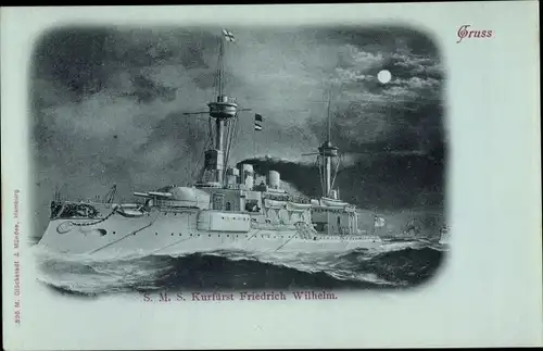 Mondschein Ak Deutsches Kriegsschiff, SMS Kurfürst Friedrich Wilhelm, Panzerschiff