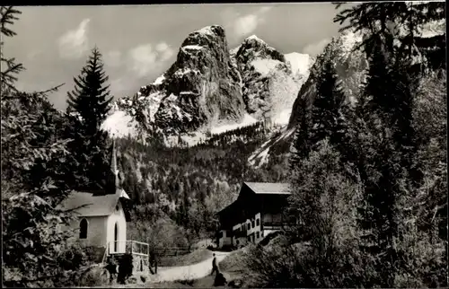 Ak Kufstein in Tirol, Hinterbärenbad mit Totenkirchl und Karlsspitze