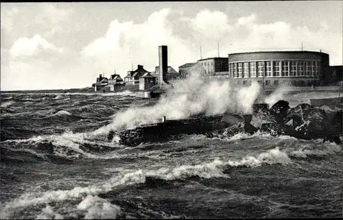 Ak Wilhelmshaven in Niedersachsen, Strandhalle, Strandhäuser, Sturmflut