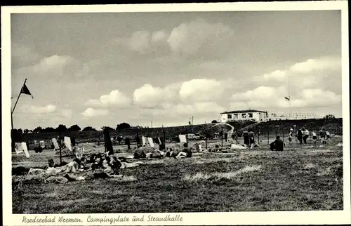 Ak Nordseebad Wremen Wurster Nordseeküste, Campingplatz, Strandhalle