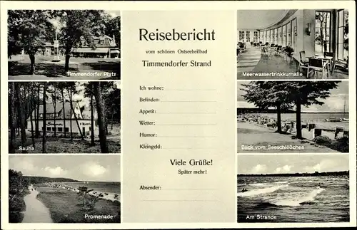 Ak Ostseebad Timmendorfer Strand, Reisebericht, Meerwassertrinkkurhalle, Strand, Sauna, Promenade