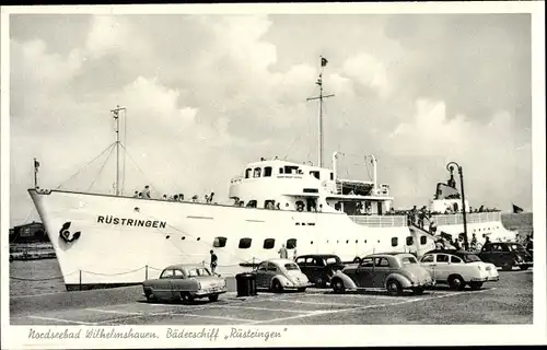 Ak Wilhelmshaven, Blick auf Bäderschiff Rüstringen, Autos