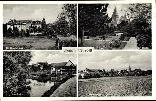 Ak Bremen Ense im Sauerland, St. Josefs Haus, Im Garten, Totalansicht, Spring
