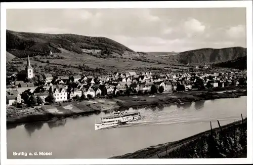 Ak Bruttig Fankel an der Mosel, Panorama, Mosel, Salondampfer