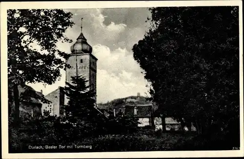 Ak Durlach Karlsruhe Baden Württemberg, Basler Tor mit Turmberg