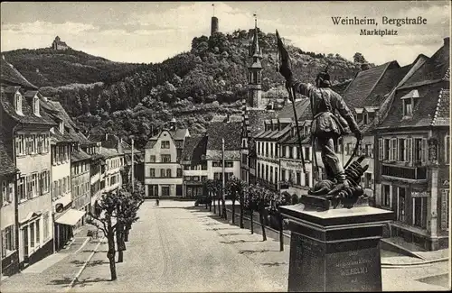Ak Weinheim an der Bergstraße Baden, Marktplatz, Ruine, Denkmal Wilhelm I