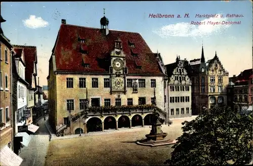 Ak Heilbronn am Neckar, Marktplatz, Rathaus, Robert Mayer Denkmal