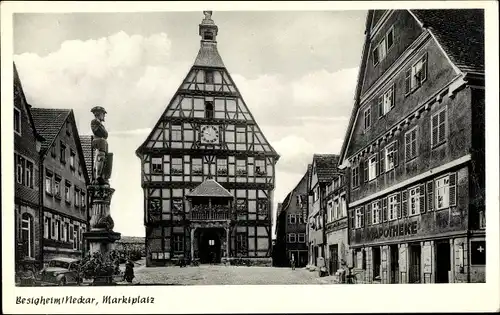Ak Besigheim in Baden Württemberg, Marktplatz, Apotheke, Rathaus