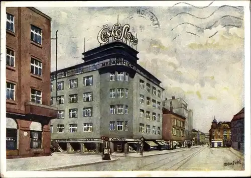 Künstler Ak Ostrava Ostrau Reg. Mährisch Schlesien, Bahnhofstraße, Nadrazni trida