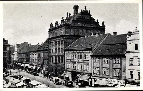 Ak Plzeň Pilsen Stadt, Radnice, Rathaus, Geschäfte