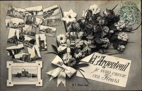 Ak Argenteuil Val d´Oise, Stadtansichten, Blumenstrauß, Souvenir