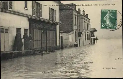 Ak Argenteuil Val d´Oise, Crue de Janvier 1910, Rue Harry Schaeffer