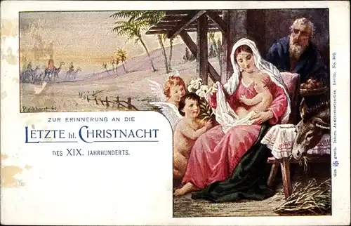 Künstler Ak Plockhorst, Glückwunsch Weihnachten, Letzte Christnacht XIX. Jahrhundert, Krippenszene