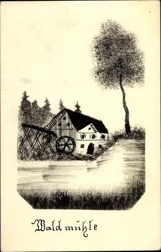 Handgemalt Ak Waldmühle