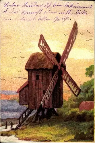 Künstler Ak Windmühle, Abendlicht