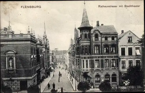 Ak Flensburg in Schleswig Holstein, Rathausstraße, Stadttheater